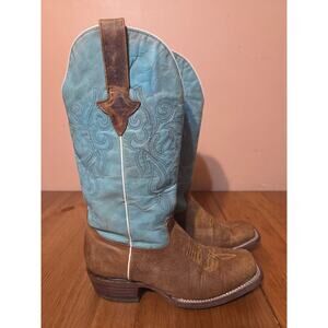 JB Dillon Reserve Brown Turquoise Leather Western Boots Men 7.5 Or Womens 9